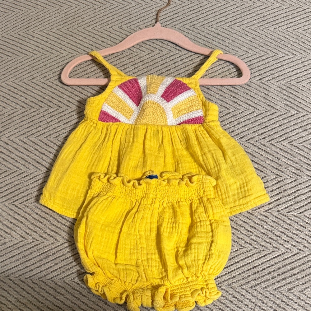 Sleeveless Double-Weave Top & Short Set For Baby Girl